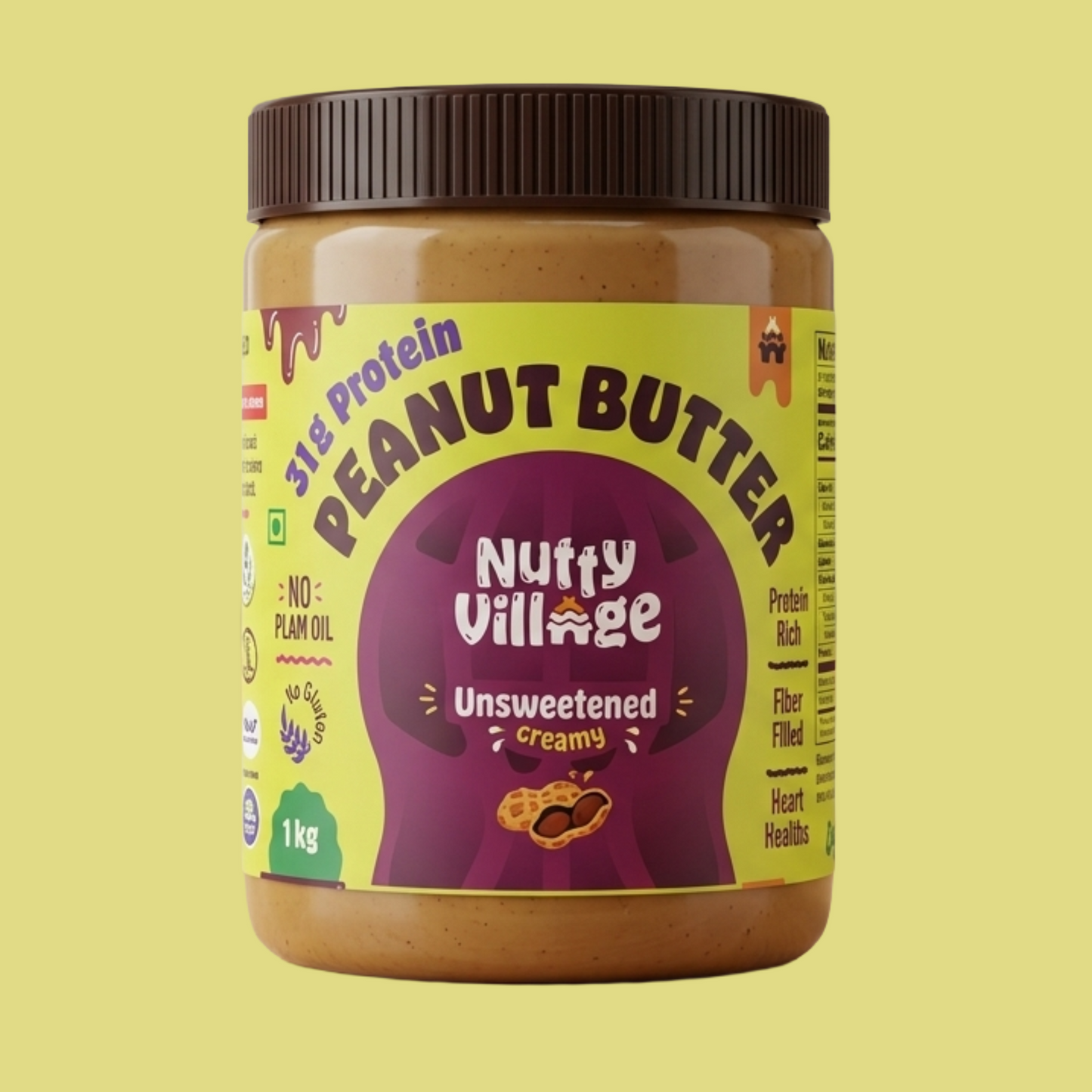 CREAMY- Unsweetened Peanut Butter Pack of 325g Nutty Village