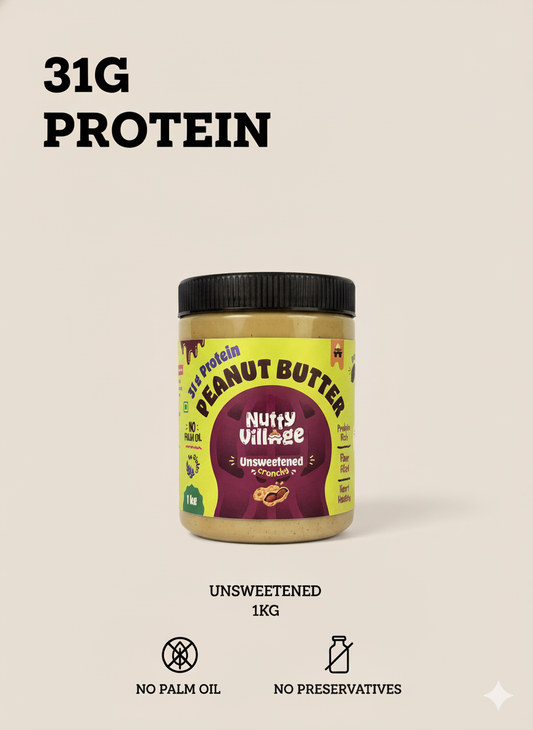 Nutty Village Unsweetened Peanut Butter | Creamy and Crunchy Available | 1 Kg