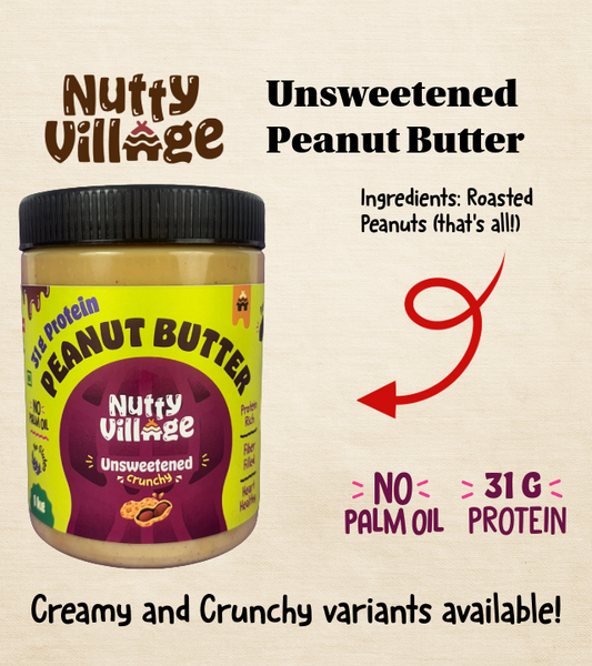Nutty Village Unsweetened Peanut Butter | Creamy or Crunchy Available | 1 Kg