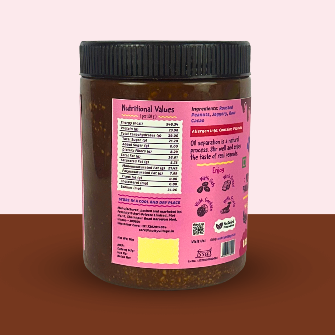 Nutty Village Dark Chocolate Peanut Butter | Creamy or Crunchy Available | 1 Kg