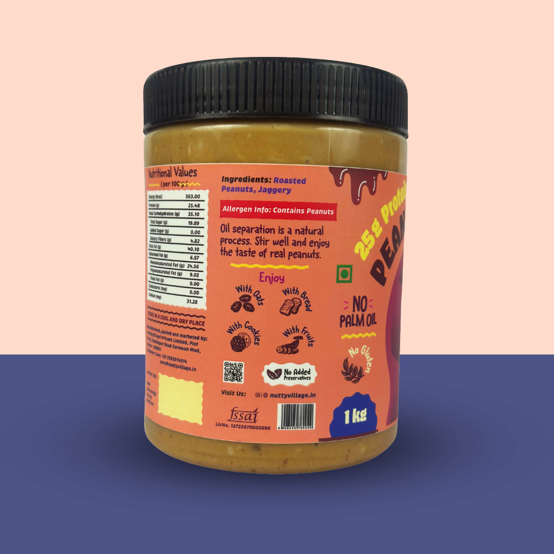 Nutty Village Jaggery-Flavoured Peanut Butter | Creamy or Crunchy Available | 1 Kg