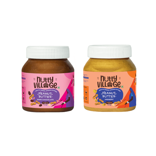 Nutty Village Combo Dark chocolate (Crunchy) & Jaggery Delight (Crunchy) 100% Natural High Protein 325gm - Nutty Village