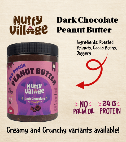 Nutty Village Dark Chocolate Peanut Butter | Creamy or Crunchy Available | 1 Kg - Nutty Village