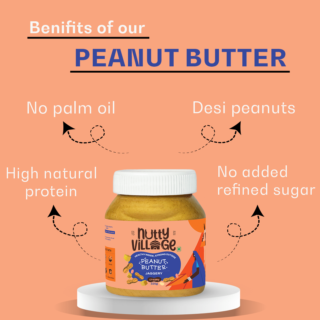 Nutty Village Jaggery Delight Peanut Butter (Creamy) 100% Natural High Protein 325gm - Nutty Village