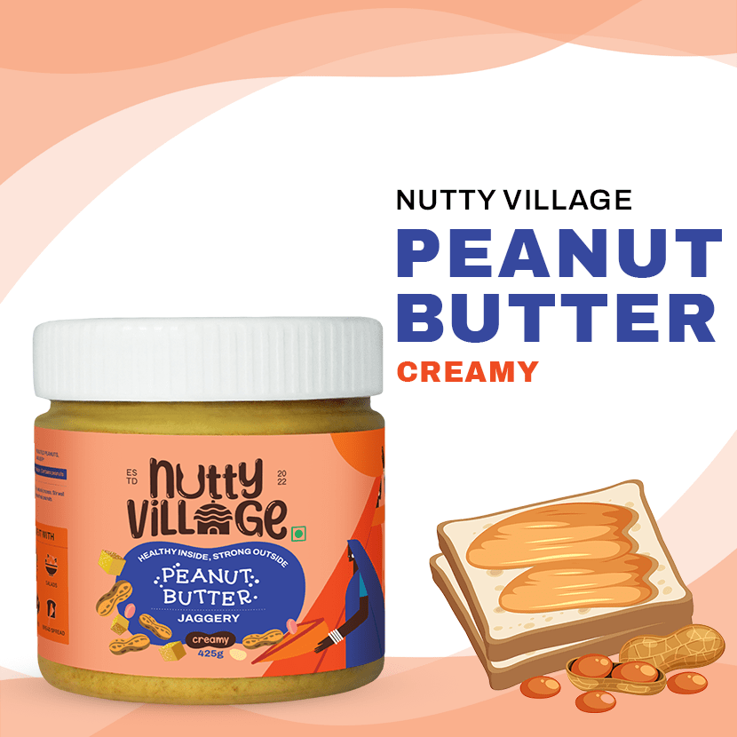 Nutty Village Jaggery Delight Peanut Butter (Creamy) 100% Natural High Protein 425gm - Nutty Village