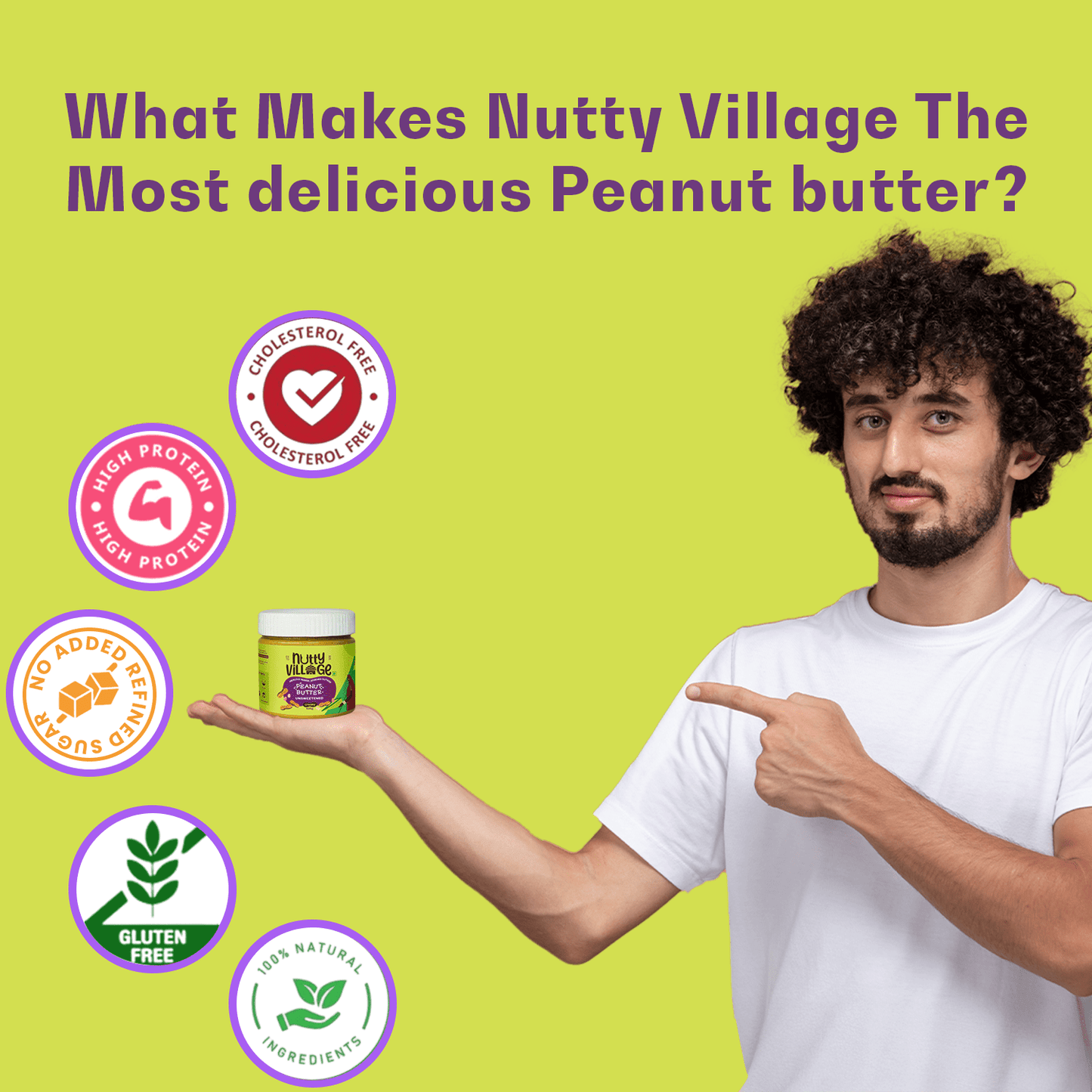 Nutty Village Unsweetened Peanut Butter (Crunchy) 100% Natural High Protein 425gm - Nutty Village