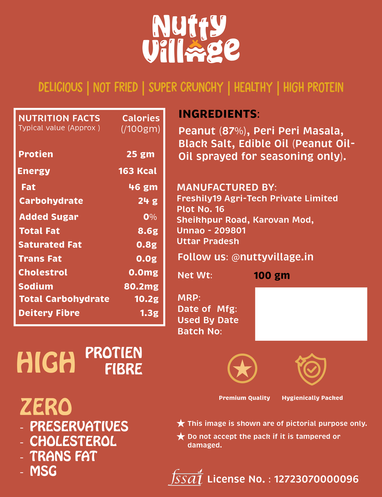 Peri Peri Peanuts | Air Roasted, Not Fried | High Protein, Zero Cholestrol | 100g - Nutty Village