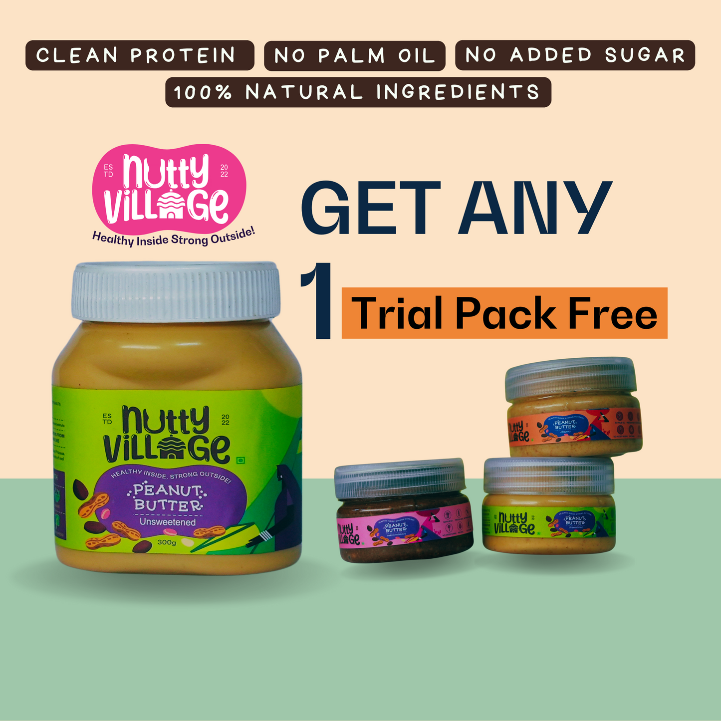 Buy Natural Unsweetened Peanut Butter 300gm and a Free Trial Pack