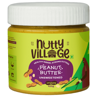 Nutty Village Unsweetened Peanut Butter (Crunchy) 100% Natural High Protein 425gm