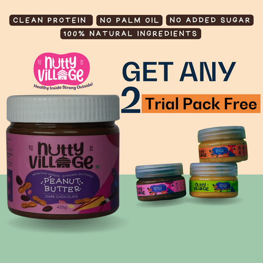 Nutty Village 100% Natural Dark Chocolate Peanut Butter 425gm +  2 Trial Pack