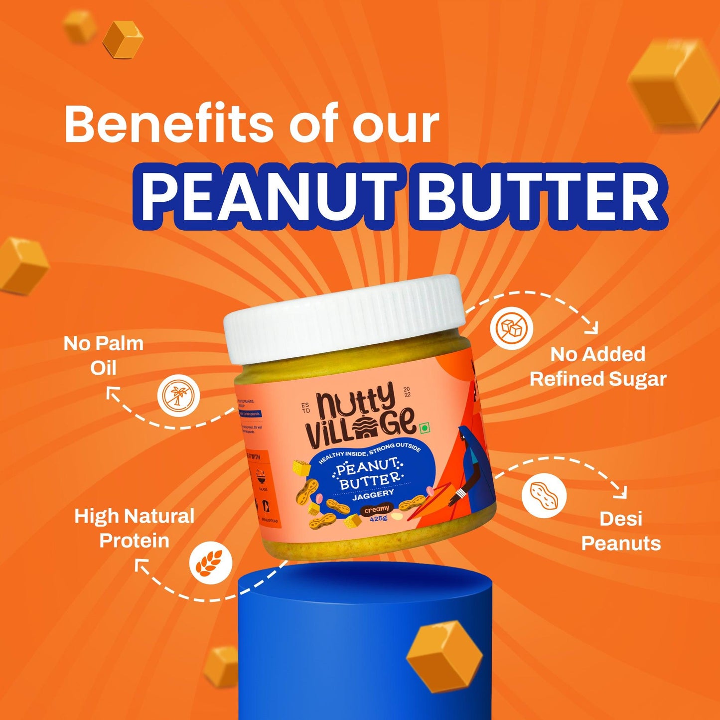 Nutty Village Jaggery Delight Peanut Butter (Crunchy) 100% Natural High Protein 425gm