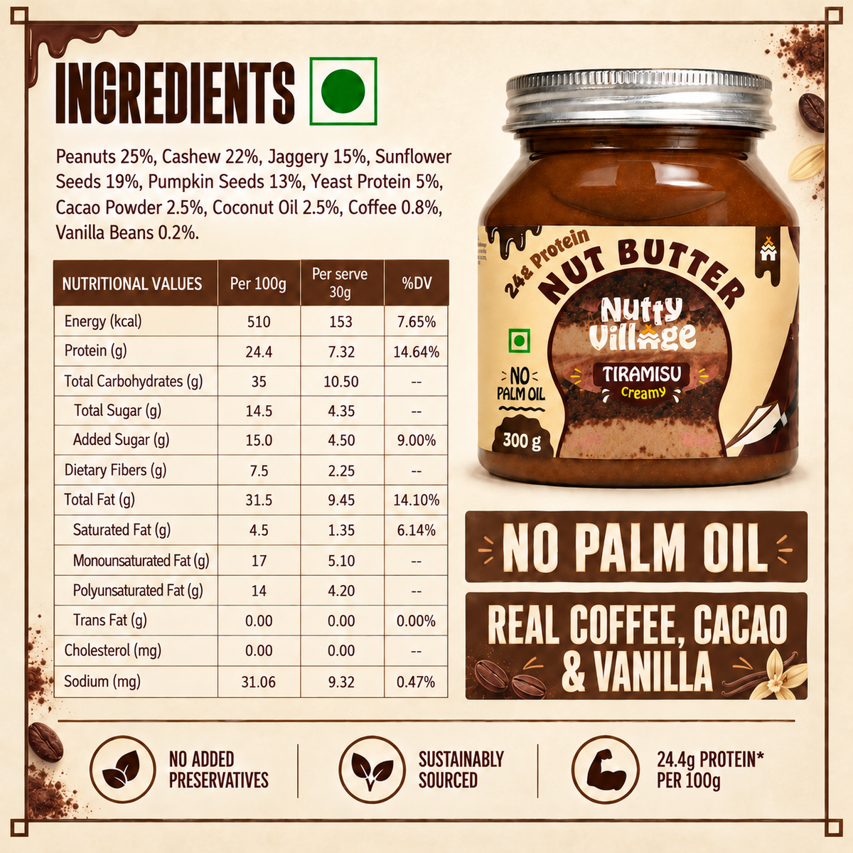 Tiramisu Nut Butter — Real Coffee, Cacao & Vanilla | 300g