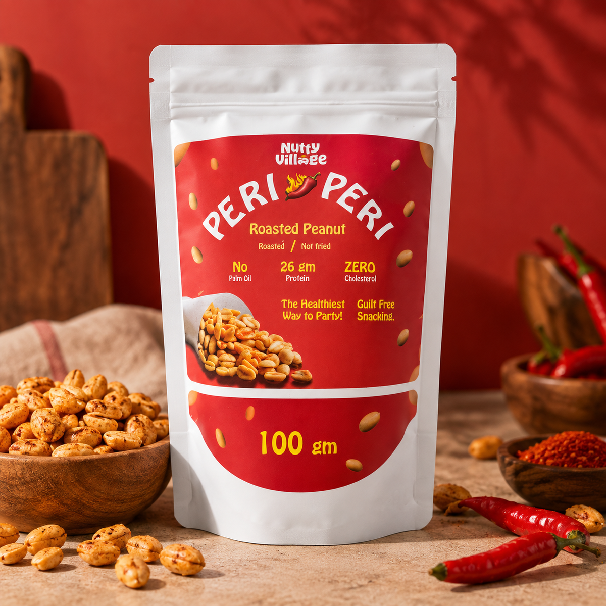 Peri Peri Peanuts | Air Roasted, Not Fried | High Protein, Zero Cholestrol | 100g