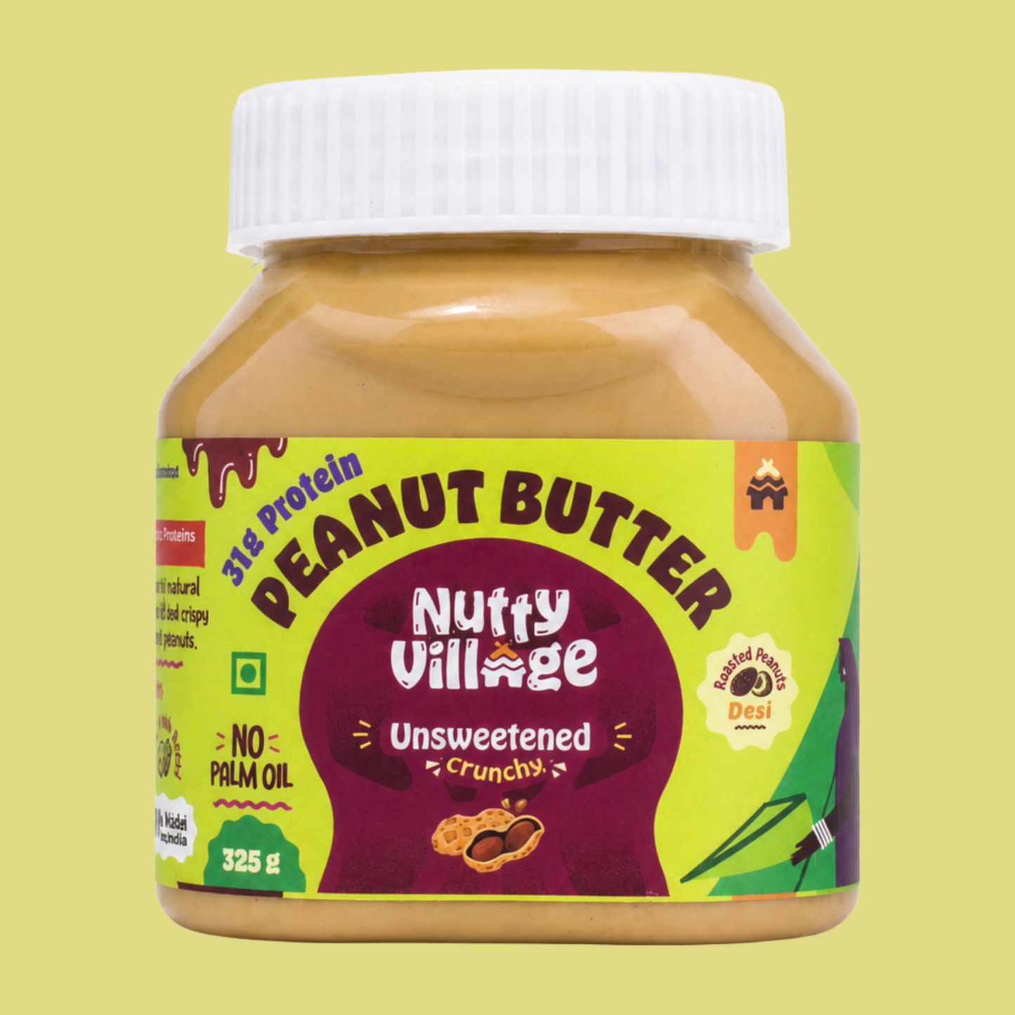 Nutty Village Unsweetened Peanut Butter – 100% Desi Peanuts | Vegan, High-Protein, No Sugar, No Palm Oil Nutty Village
