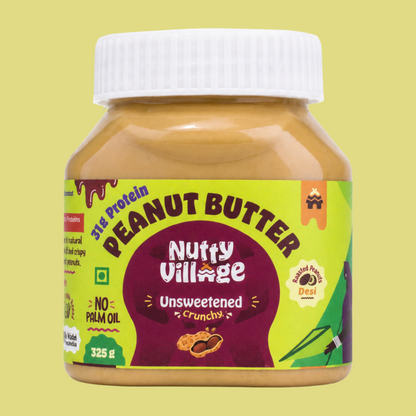 Nutty Village Unsweetened Peanut Butter – 100% Desi Peanuts | Vegan, High-Protein, No Sugar, No Palm Oil Nutty Village