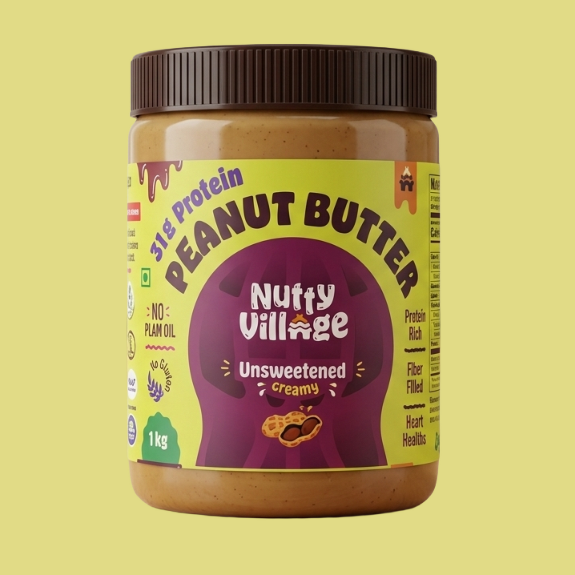 CREAMY- Unsweetened Peanut Butter Pack of 325g Nutty Village