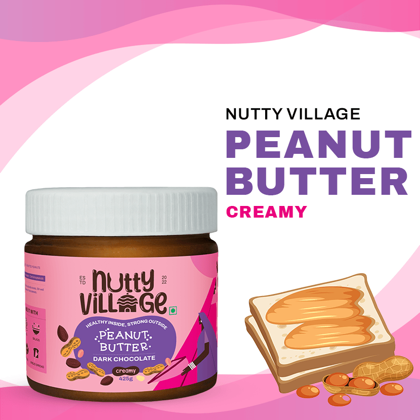 Nutty Village Dark Chocolate Peanut Butter (Creamy) 100% Natural High Protein 425gm