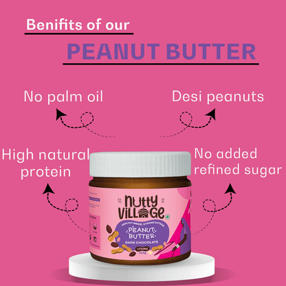 Nutty Village Dark Chocolate Peanut Butter (Creamy) 100% Natural High Protein 425gm