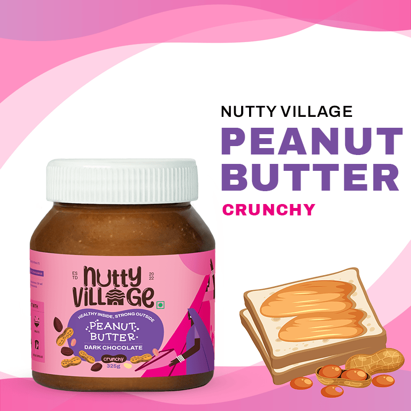 Nutty Village Dark Chocolate Peanut Butter (Crunchy) 100% Natural High Protein 325gm