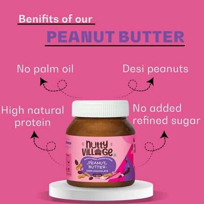 Nutty Village Dark Chocolate Peanut Butter (Crunchy) 100% Natural High Protein 325gm