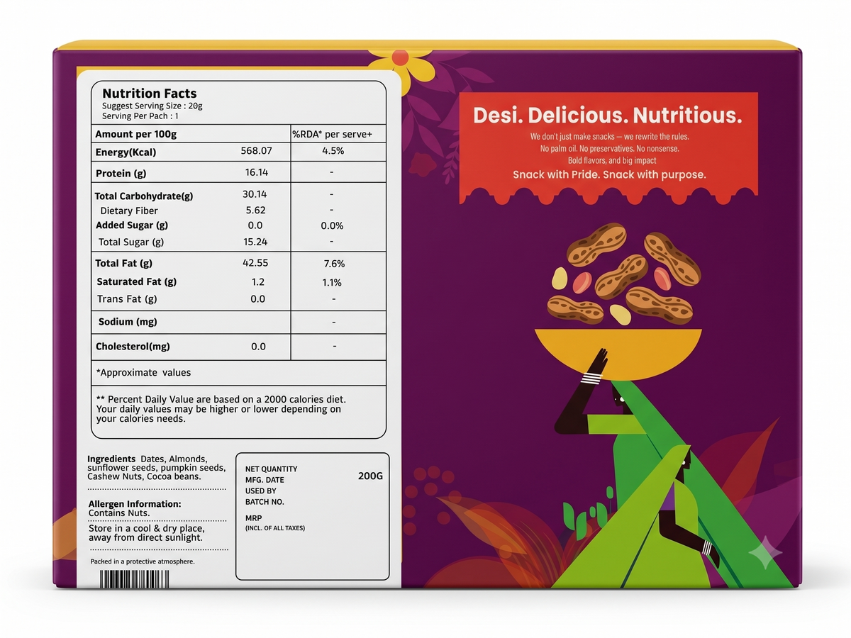 Dark Chocolate Date Cubes – 96% Dates, Nuts and Seeds, 4% Cacao and Vanilla | 200g