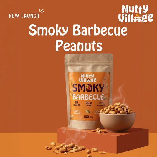 smoky barbeque Peanuts | Air Roasted, Not Fried | High Protein, Zero Cholesterol | 100g Nutty Village