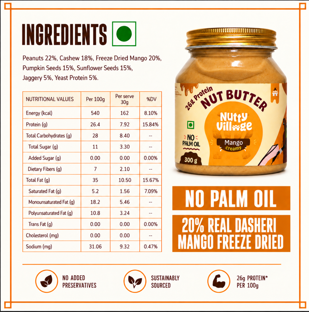Mango Nut Butter with Real Malihabad Dasheri Mango | 26g Protein | 300g
