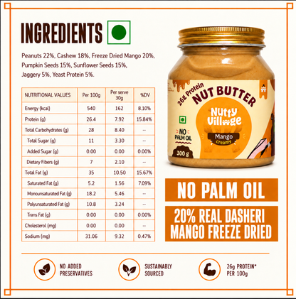 Mango Nut Butter with Real Malihabad Dasheri Mango | 26g Protein | 300g