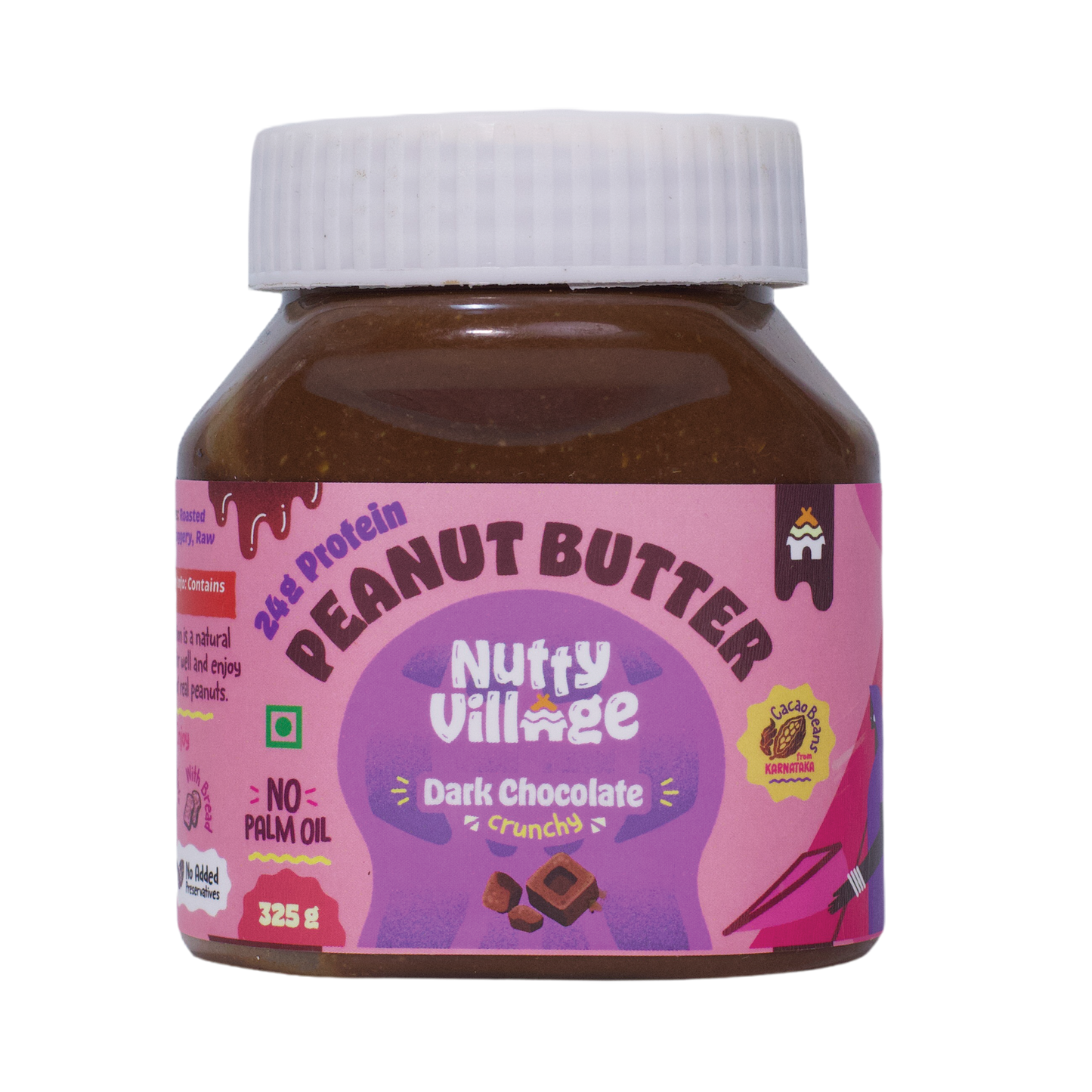 Nutty Village Dark Chocolate Peanut Butter | Creamy, Crunchy | 325g, 1 Kg