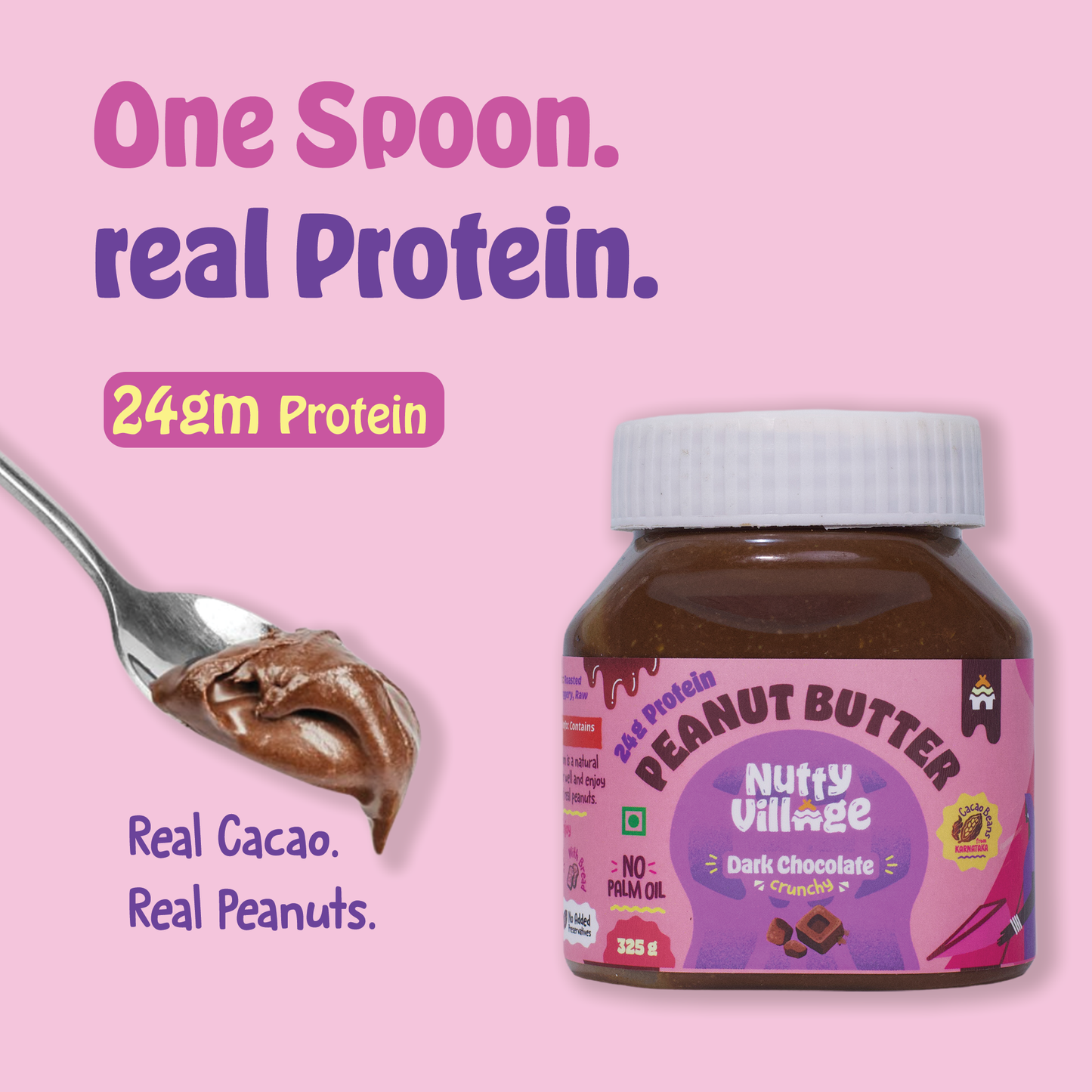 Nutty Village Dark Chocolate Peanut Butter | Creamy, Crunchy | 325g, 1 Kg