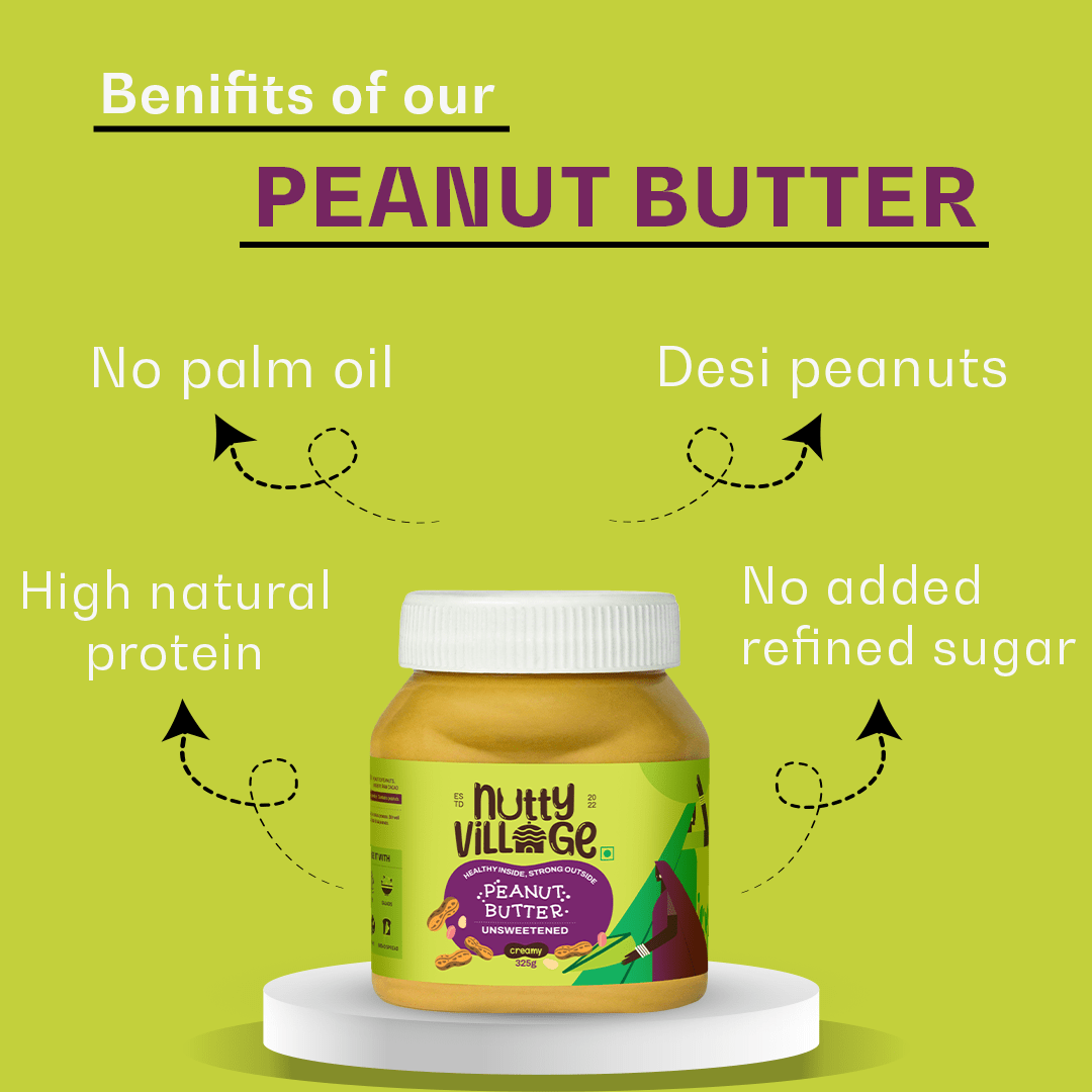 Nutty Village Unsweetened Peanut Butter (Creamy) 100% Natural High Protein 325gm