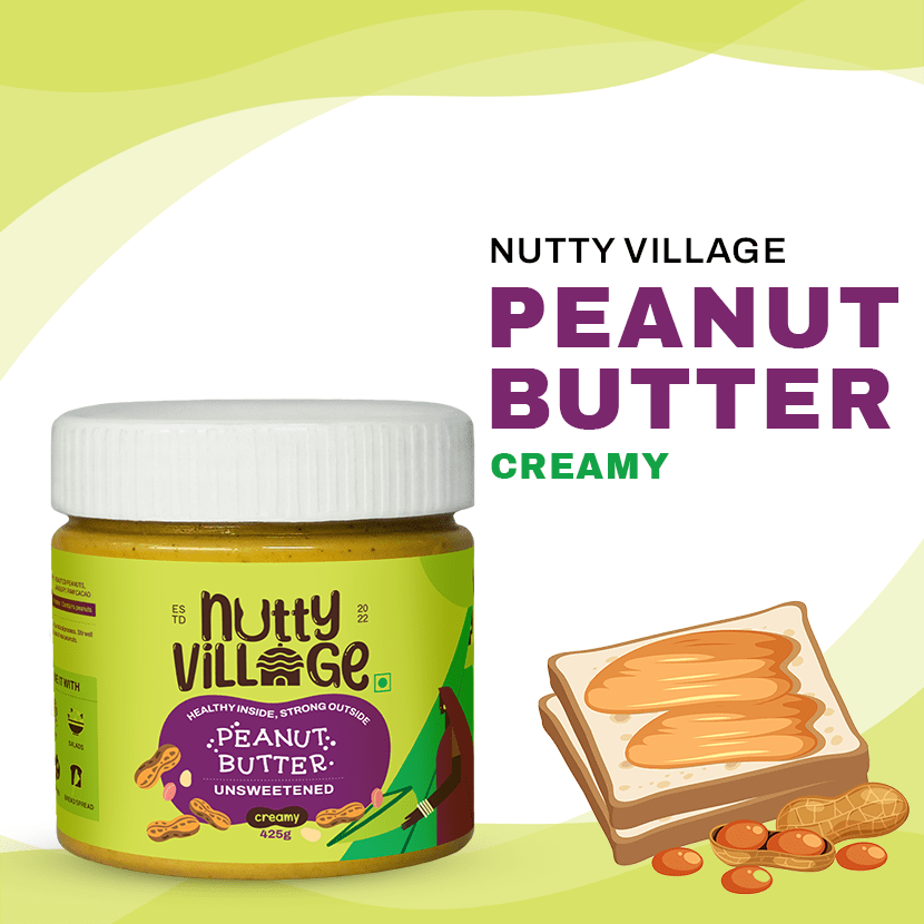 Nutty Village Unsweetened Peanut Butter (Creamy) 100% Natural High Protein 425gm