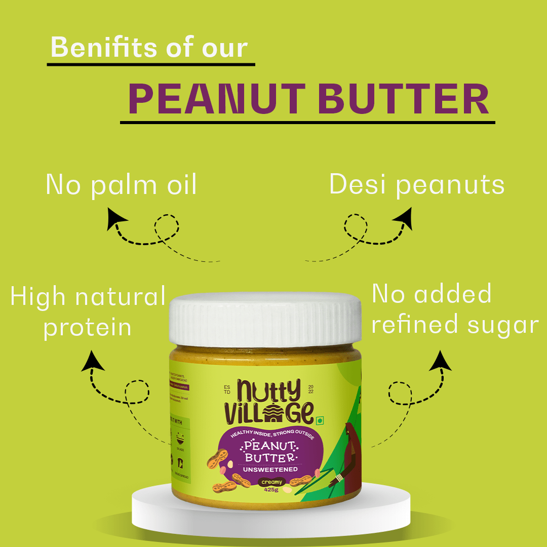 Nutty Village Unsweetened Peanut Butter (Creamy) 100% Natural High Protein 425gm