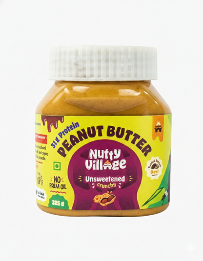 Nutty Village Unsweetened Peanut Butter – 100% Desi Peanuts | Vegan, High-Protein, No Sugar, No Palm Oil