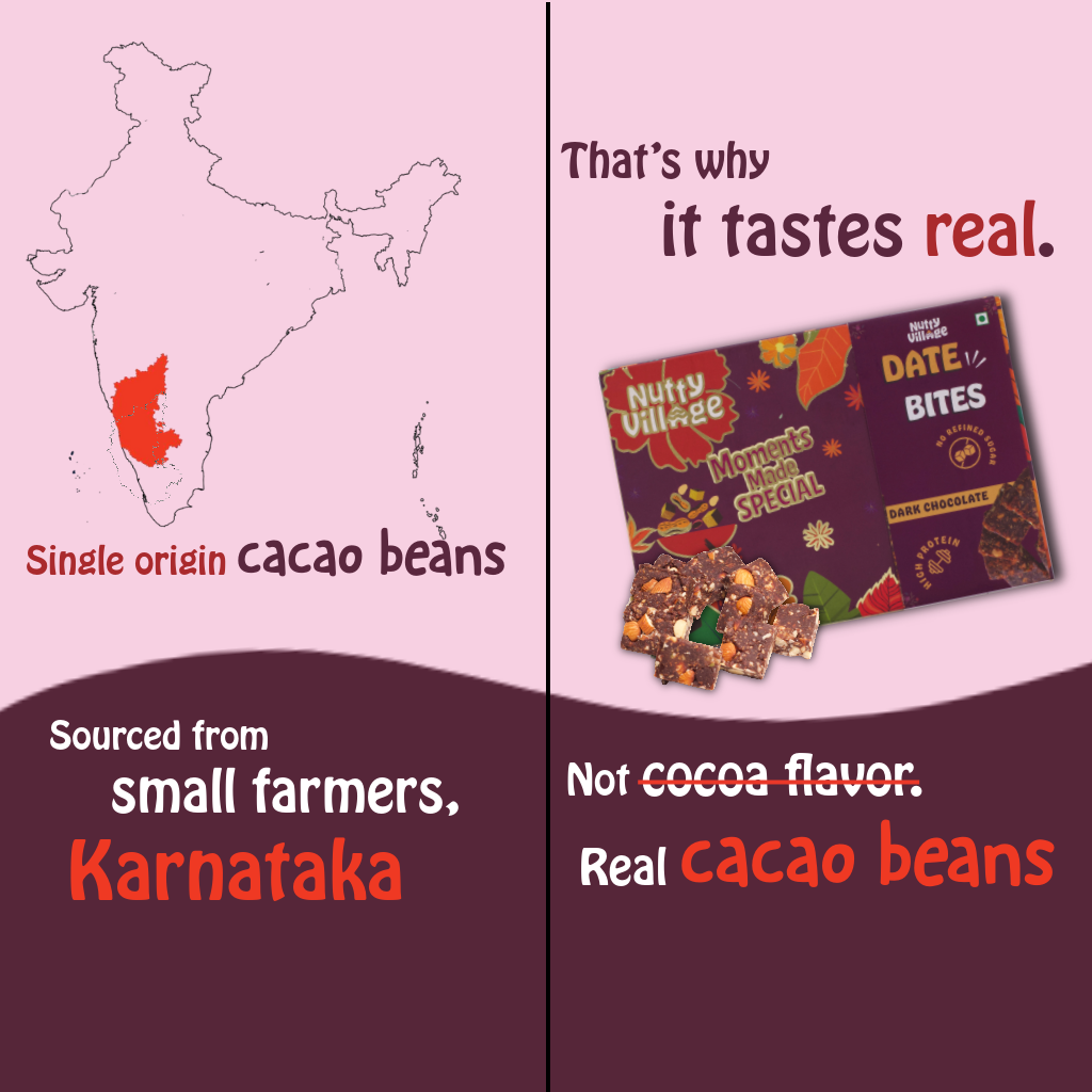 Nutty Village Dry Fruit Bites Date-Sweetened | Date Barfi | Dark Chocolate