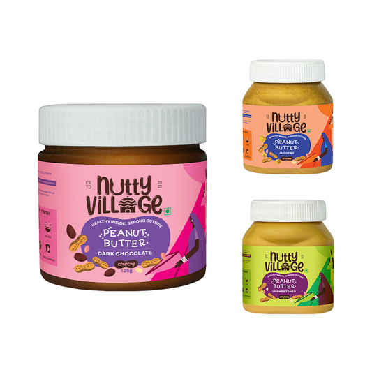 Nutty Village Combo Dark chocolate (Crunchy) With Jaggery Delight & Unsweetened Sampler