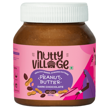 Nutty Village Dark Chocolate Peanut Butter (Crunchy) 100% Natural High Protein 325gm