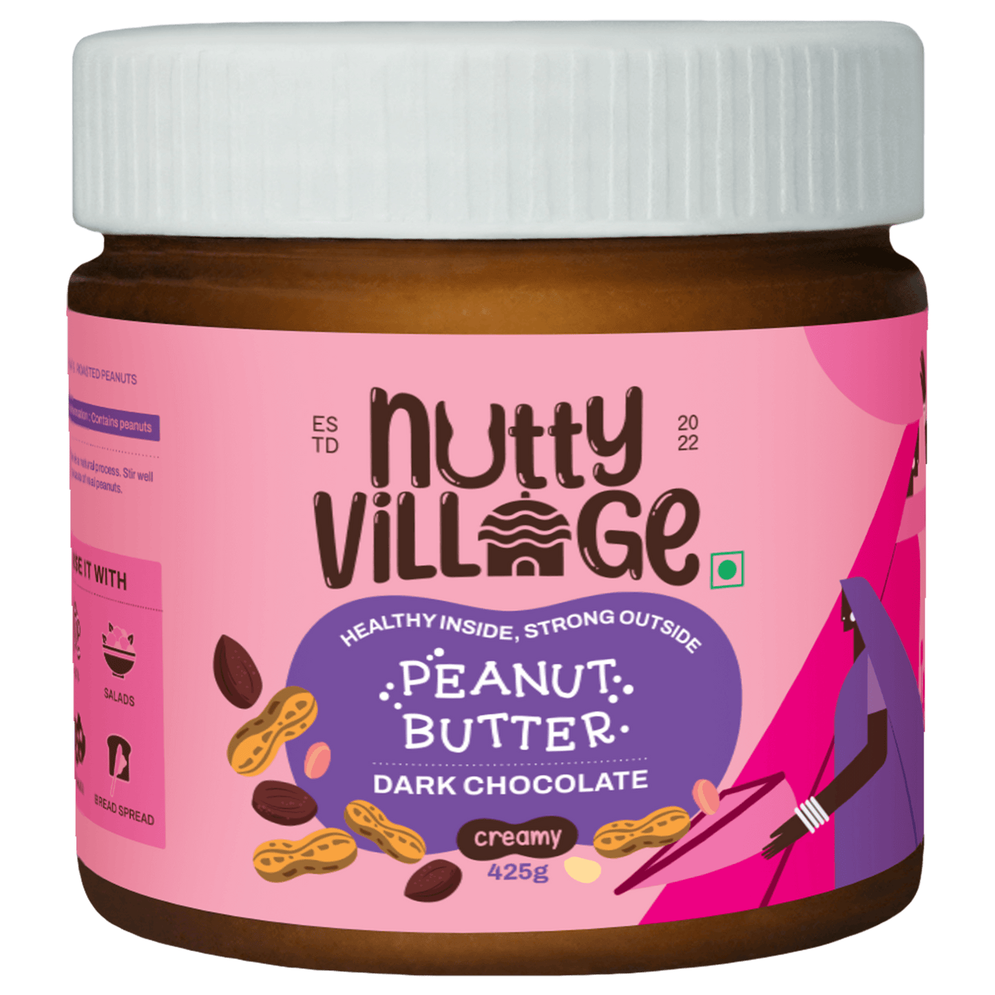 Nutty Village Dark Chocolate Peanut Butter (Creamy) 100% Natural High Protein 425gm