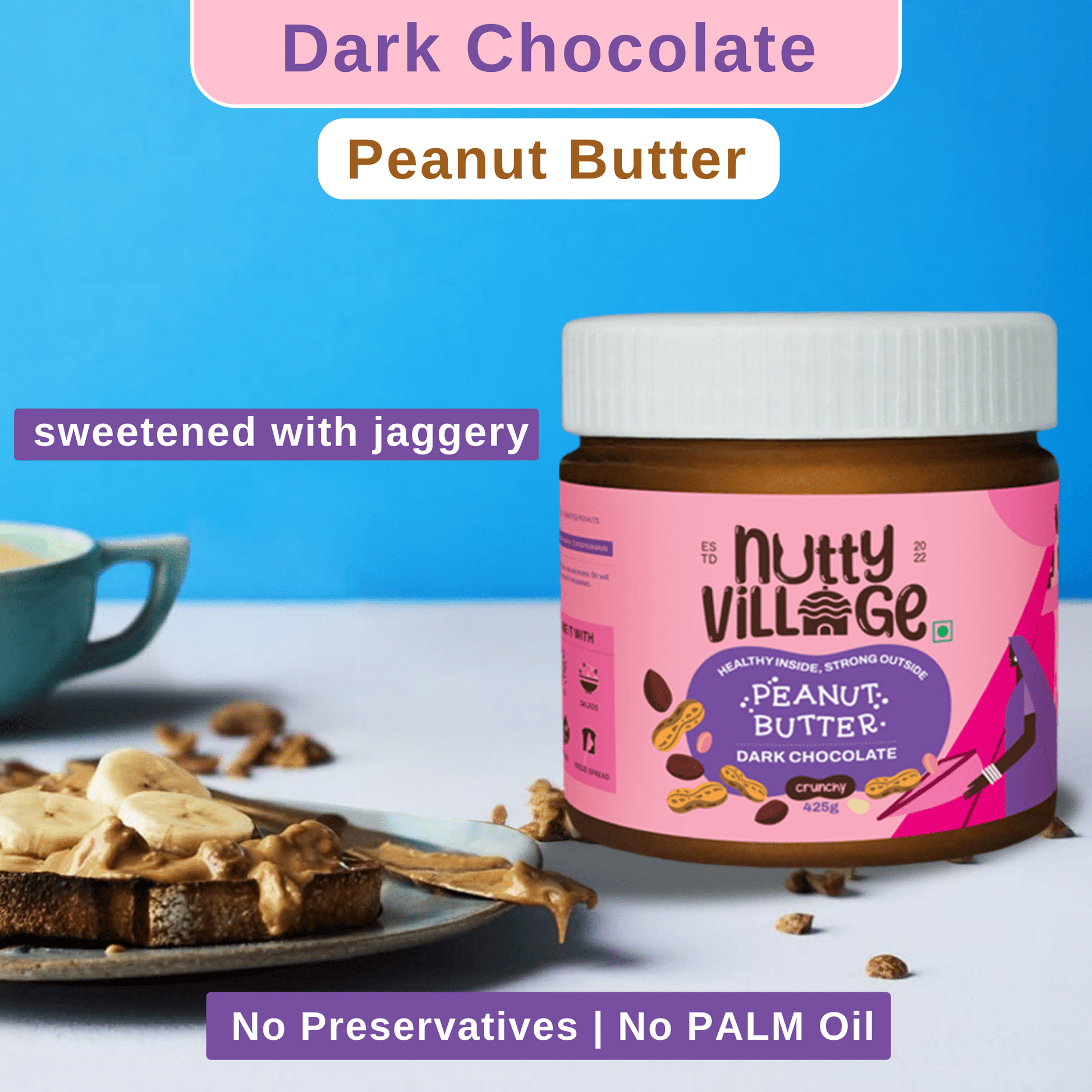 Dark Chocolate Peanut Butter (Crunchy) 425gm - Nutty Village