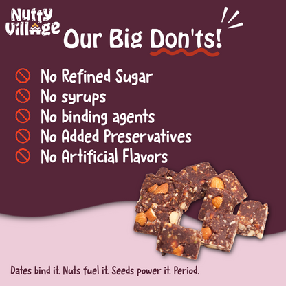 Nutty Village Dry Fruit Bites Date-Sweetened | Date Barfi | Dark Chocolate