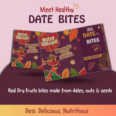 Nutty Village Date-Sweetened Dry Fruit Bites | Date Barfi | Dark Chocolate | 200g