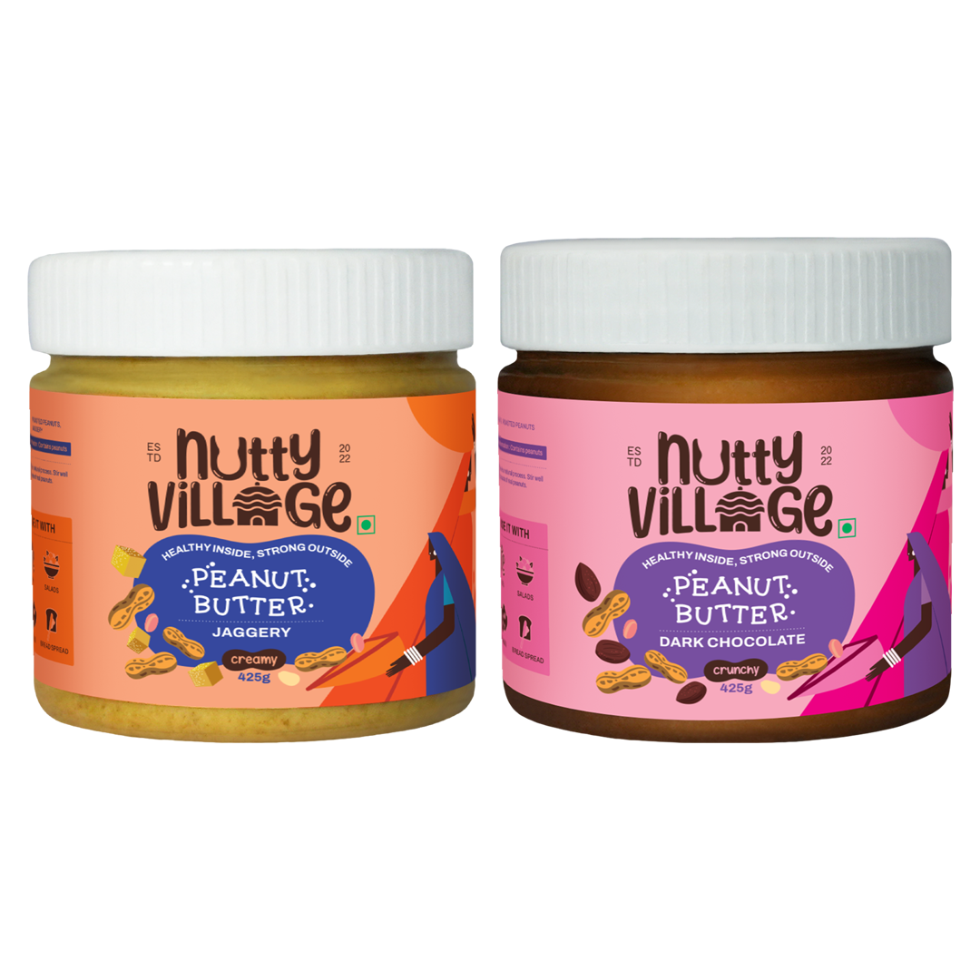 Nutty Village Combo Dark chocolate (Crunchy) &  Jaggery Delight (Creamy) 100% Natural High Protein 425gm