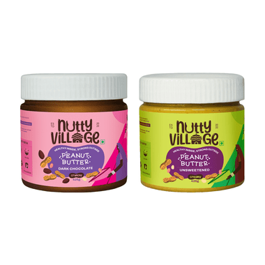 Nutty Village Combo Dark chocolate (Crunchy) & Unsweetened (Creamy) 100% Natural High Protein 425gm