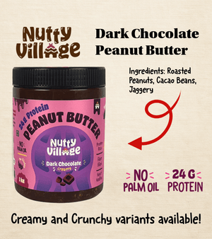 Nutty Village Dark Chocolate Peanut Butter - 1 Kg | Creamy or Crunchy