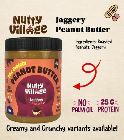 Nutty Village Jaggery Peanut Butter | Creamy & Crunchy | 1 kg Clean-Label Spread