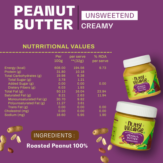 Nutty Village Unsweetened Peanut Butter | Creamy or Crunchy Available | 1 Kg - Nutty Village