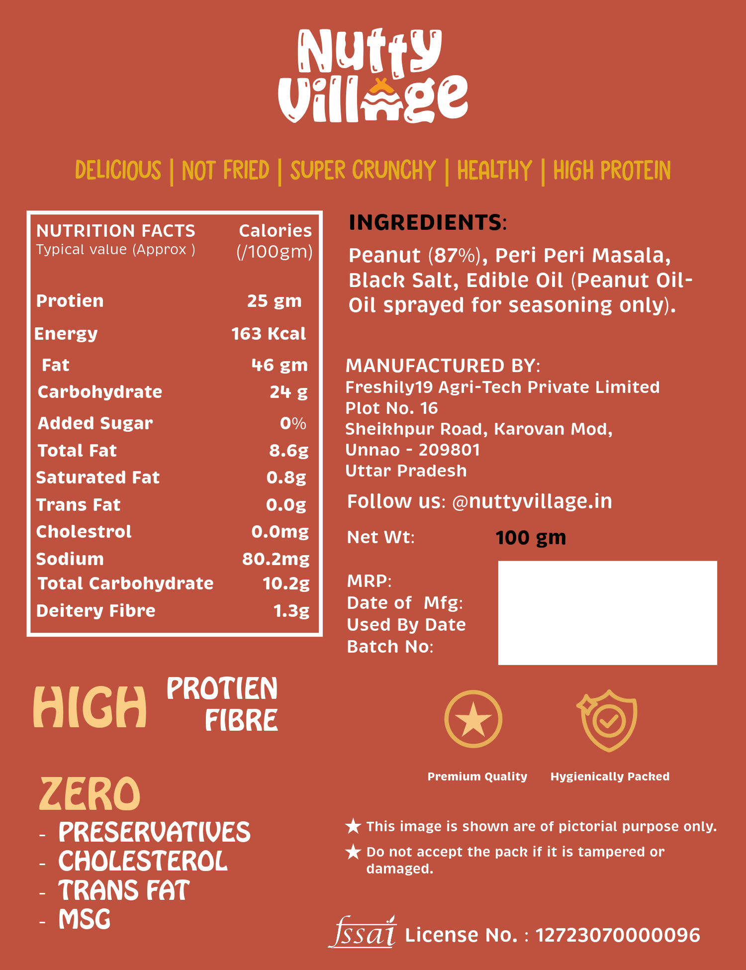 Peri Peri Peanuts | Air Roasted, Not Fried | High Protein, Zero Cholestrol | 100g - Nutty Village