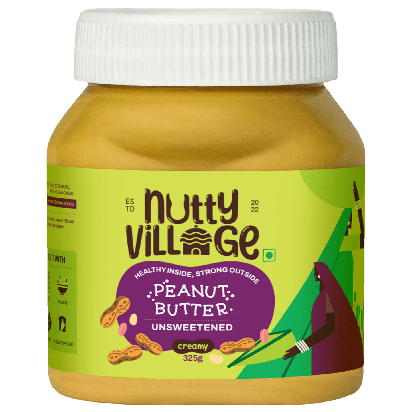 Nutty Village Unsweetened Peanut Butter (Creamy) 100% Natural High Protein 325gm