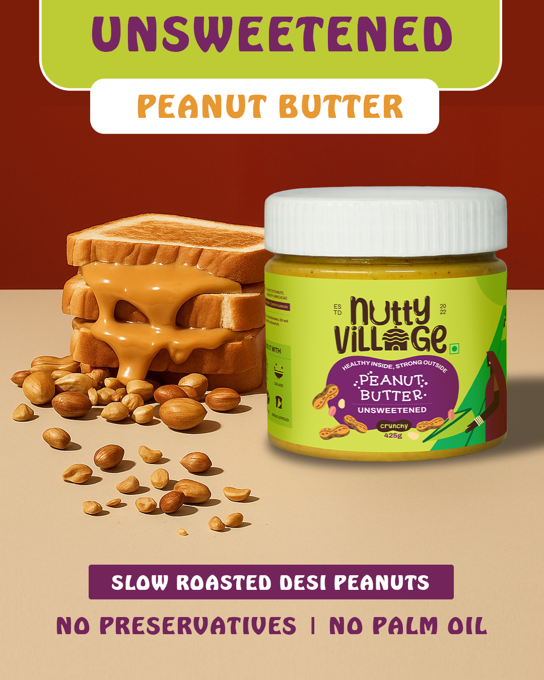 Unsweetened Peanut Butter (Crunchy) 325gm